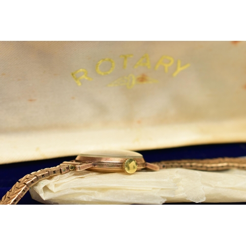 24 - A LADY'S 9CT GOLD 'ROTARY' WRISTWATCH, manual wind, round silver dial signed 'Rotary', baton markers... 