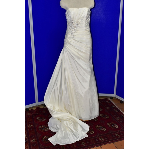 269 - WEDDING DRESS, end of season stock clearance (may have slight marks) Ivory satin pleated, size 8, ri... 