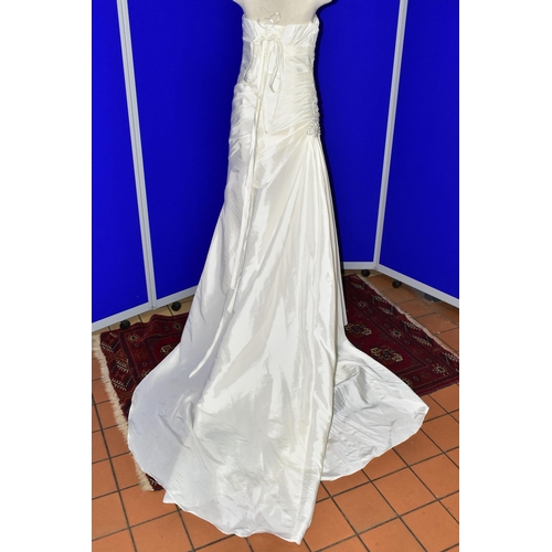 269 - WEDDING DRESS, end of season stock clearance (may have slight marks) Ivory satin pleated, size 8, ri... 