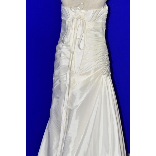 269 - WEDDING DRESS, end of season stock clearance (may have slight marks) Ivory satin pleated, size 8, ri... 