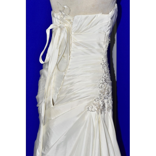 269 - WEDDING DRESS, end of season stock clearance (may have slight marks) Ivory satin pleated, size 8, ri... 