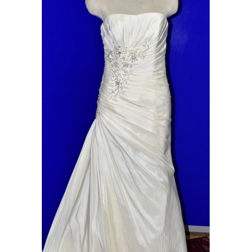 269 - WEDDING DRESS, end of season stock clearance (may have slight marks) Ivory satin pleated, size 8, ri... 