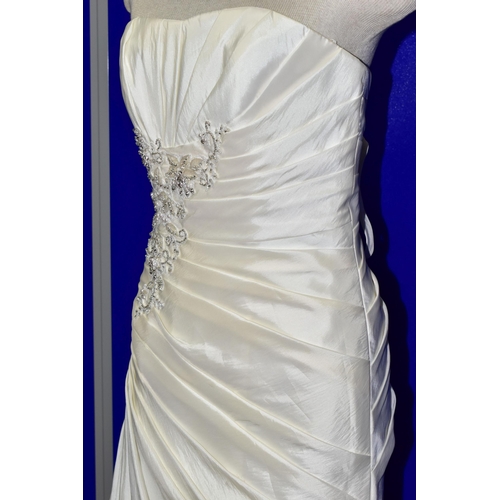 269 - WEDDING DRESS, end of season stock clearance (may have slight marks) Ivory satin pleated, size 8, ri... 
