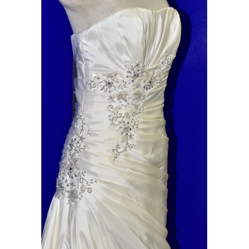 269 - WEDDING DRESS, end of season stock clearance (may have slight marks) Ivory satin pleated, size 8, ri... 