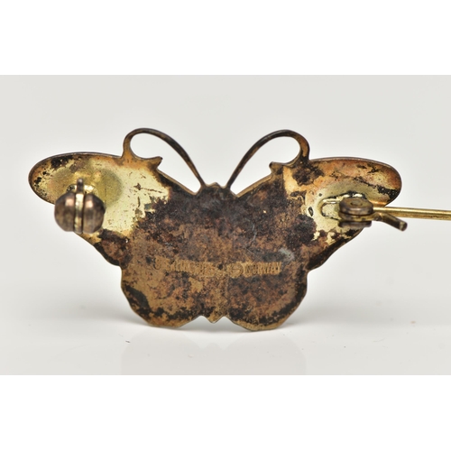 27 - A 'HROAR PRYDZ' BUTTERFLY BROOCH,  a silver brooch with light and dark blue enamel detail, fitted wi... 