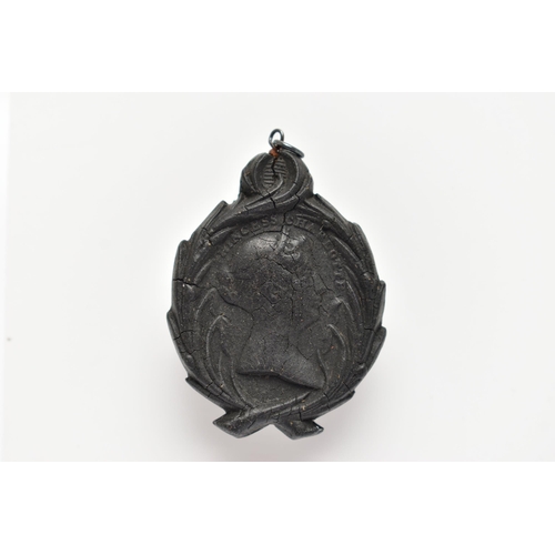 35 - AN EARLY 19TH CENTURY MOURNING PENDANT, oval form pendant depicting a portrait of princess Charlotte... 