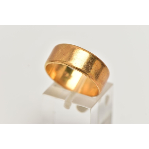 40 - A WIDE FLAT BAND RING, stamped 18ct, personal date inscription to the inner band '26/3/77,' ring siz... 