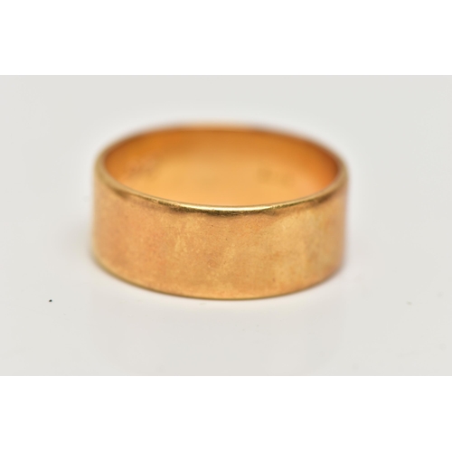 40 - A WIDE FLAT BAND RING, stamped 18ct, personal date inscription to the inner band '26/3/77,' ring siz... 