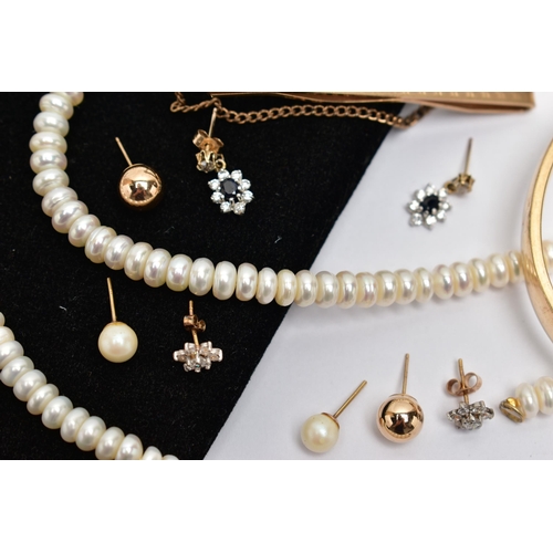 48 - AN ASSORTMENT OF YELLOW METAL JEWELLERY,  to include a pair of cubic zirconia and 9ct gold stud earr... 