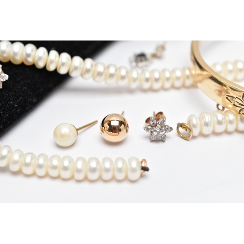 48 - AN ASSORTMENT OF YELLOW METAL JEWELLERY,  to include a pair of cubic zirconia and 9ct gold stud earr... 