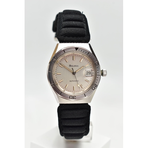 58 - A GENTS 'BULOVA, AUTOMATIC' WRISTWATCH, round silver dial signed 'Bulova', luminescent baton markers... 