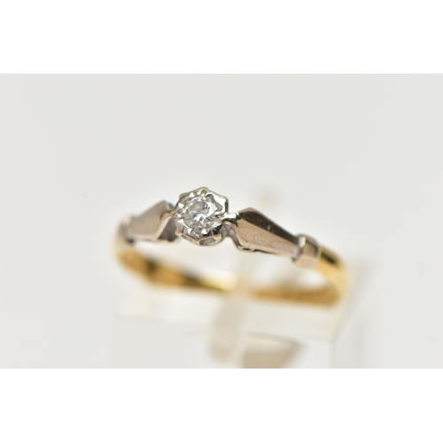 6 - AN 18CT GOLD, SINGLE STONE DIAMOND RING, a round brilliant cut diamond set in a white metal illusion... 