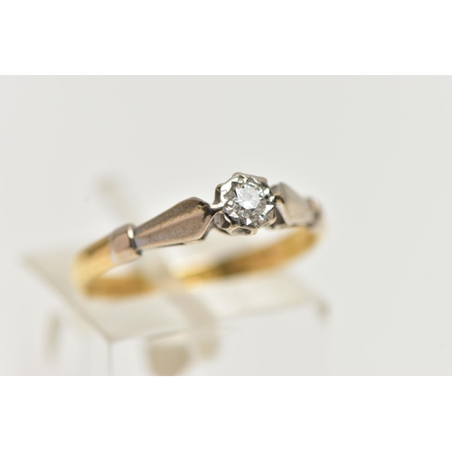 6 - AN 18CT GOLD, SINGLE STONE DIAMOND RING, a round brilliant cut diamond set in a white metal illusion... 