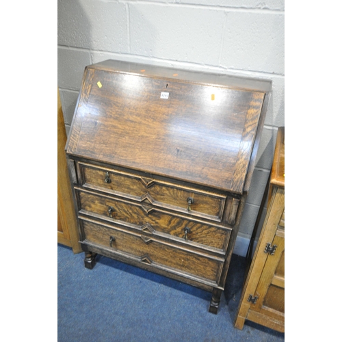 1215 - AN OAK DRESSER, with two drawers, width 126cm x depth 48cm x height 179cm (condition:-water stains) ... 