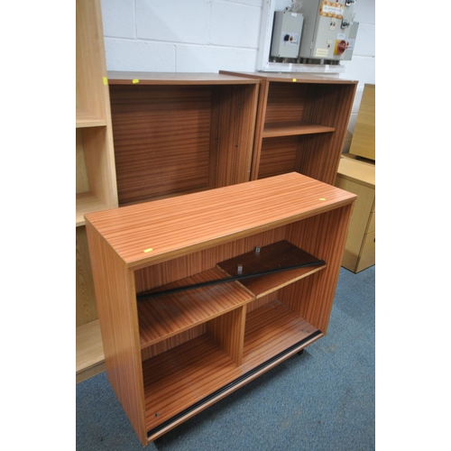 1219 - A TALL BEECH OPEN BOOKCASE, width 76cm x height 32cm x height 201cm (missing shelves) a pair of maho... 