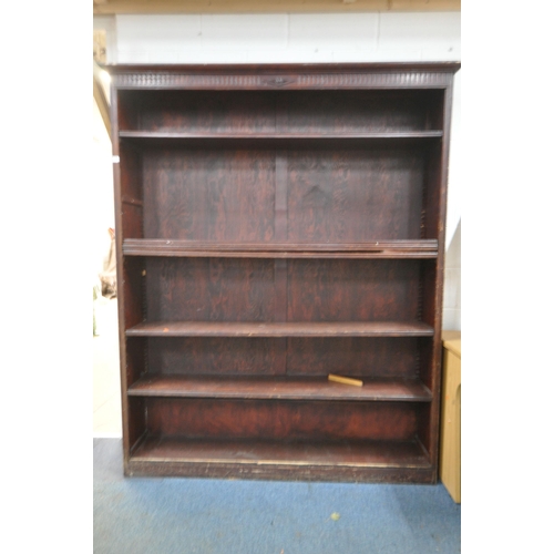 1222 - A STAINED OAK OPEN BOOKCASE, with six adjustable shelves, width 165cm x depth 36cm x height 201cm (c... 