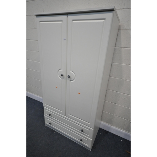 1278 - A WHITE FINISH TWO DOOR WARDROBE, with two drawers, width 93cm x depth 54cm x height 183cm