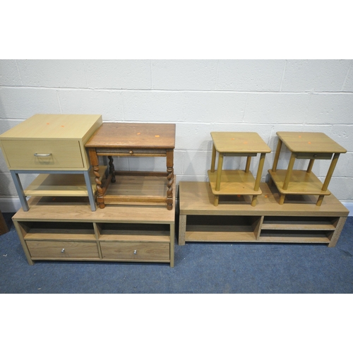 1279 - A SELECTION OF OCCASIONAL FURNITURE, to include a beech tv stand with two drawers, a beech single dr... 