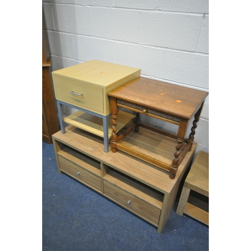 1279 - A SELECTION OF OCCASIONAL FURNITURE, to include a beech tv stand with two drawers, a beech single dr... 