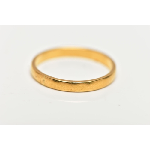 14 - A 22CT GOLD BAND RING, polished band, approximate band width 2.8mm, hallmarked 22ct Birmingham, ring... 