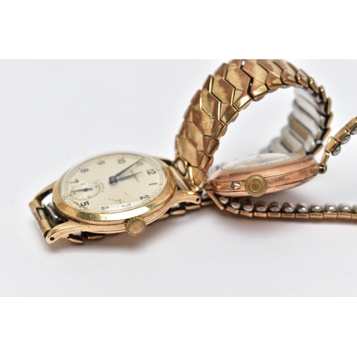 17 - A LADY'S AND A GENT'S GOLD WRISTWATCH, the first a gents manual wind, 'Garrad' watch, featuring a ro... 