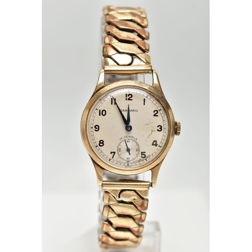 17 - A LADY'S AND A GENT'S GOLD WRISTWATCH, the first a gents manual wind, 'Garrad' watch, featuring a ro... 