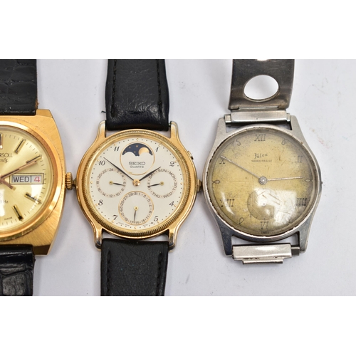 19 - FOUR GENTS WRISTWATCHES, to include a 'Girad-Perregaux' manual wind watch fitted with a broken black... 