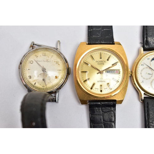 19 - FOUR GENTS WRISTWATCHES, to include a 'Girad-Perregaux' manual wind watch fitted with a broken black... 