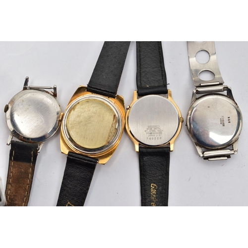 19 - FOUR GENTS WRISTWATCHES, to include a 'Girad-Perregaux' manual wind watch fitted with a broken black... 