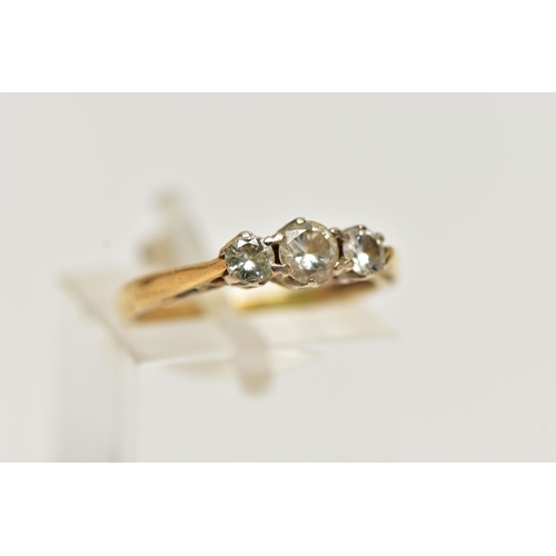 26 - A THREE STONE DIAMOND RING, three round brilliant cut diamonds, approximate total diamond weight 0.5... 