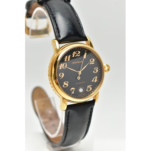 42 - A GENTS 'MONTBLANC' WRISTWATCH, Automatic, round black dial signed 'Montblanc, Automatic', Arabic nu... 