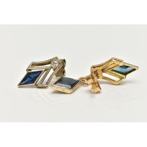 47 - A PAIR OF EARLY 20TH CENTURY FRENCH, 18CT GOLD SAPPHIRE AND DIAMOND EARRINGS AND PENDANT, each earri... 