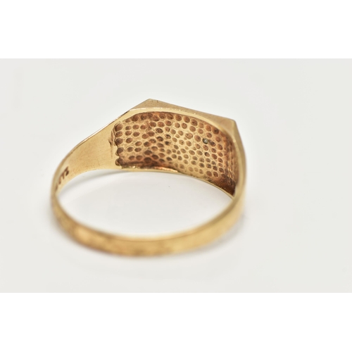 52 - A GENTS 9CT GOLD DIAMOND SET SIGNET RING, of a rectangular form, with a star set single cut diamond,... 