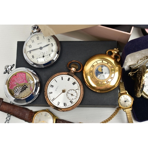 55 - A BAG OF ASSORTED WRISTWATCHES AND POCKET WATCHES, to include a gents 'Rotary Quartz, a gents 'Tommy... 