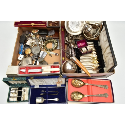 64 - A BOX OF ASSORTED ITEMS, to include a 'Timex' pocket watch, a ladys cased 'Rotary' wristwatch, a 'Wy... 