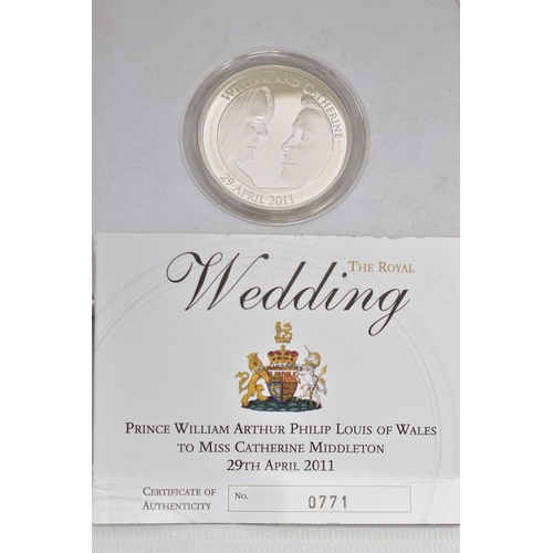 78 - A SMALL BOX CONTAINING SILVER PROOF COINS, to include a William and Catherine 2011 Wedding Five Poun... 