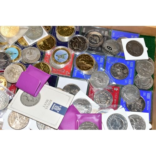 82 - A LARGE QUANTITY OF HEAVY BOXES OF COINS AND BANKNOTES, to include a glazed tray of dozens of UK Fiv... 