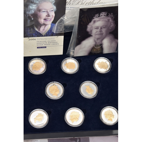 83 - A CARDBOARD BOX CONTAINING COINS AND COMMEMORATIVES, to include a Royal Mint cased set of 17 x Silve... 