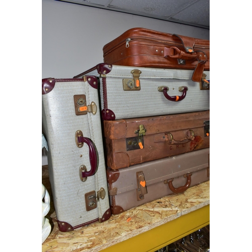 321 - TEN VINTAGE SUITCASES, in various styles, sizes and materials, to include three non-matching Crown s... 