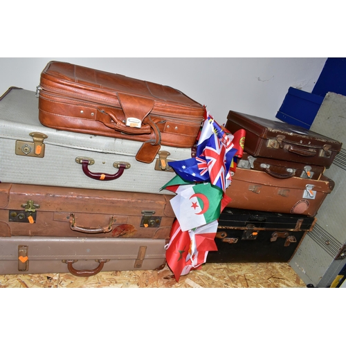 321 - TEN VINTAGE SUITCASES, in various styles, sizes and materials, to include three non-matching Crown s... 