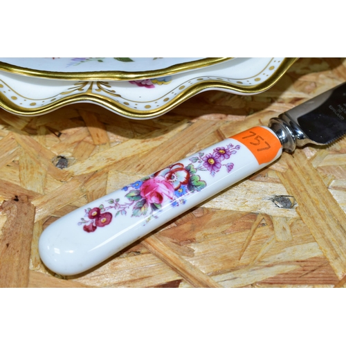 326 - A GROUP OF ROYAL CROWN DERBY CHINA, comprising a cased Derby Posies pattern cheese knife, a carving ... 