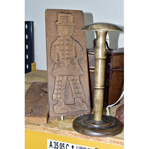 334 - A COLLECTION OF TREEN AND CARVED WOOD,  comprising an African Art tribal bust of a female, two water... 