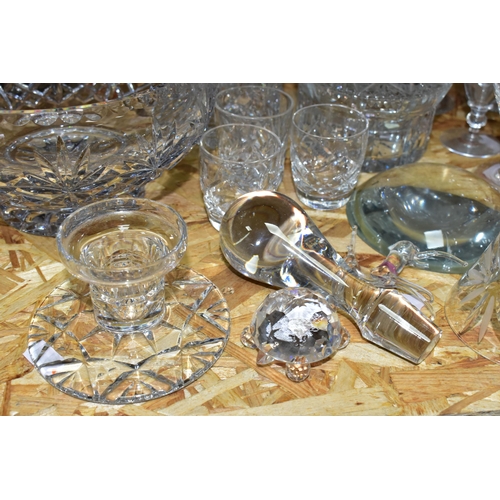 335 - A QUANTITY OF CUT CRYSTAL AND GLASSWARE, comprising a biscuit barrel with silverplate lid, Stuart Cr... 