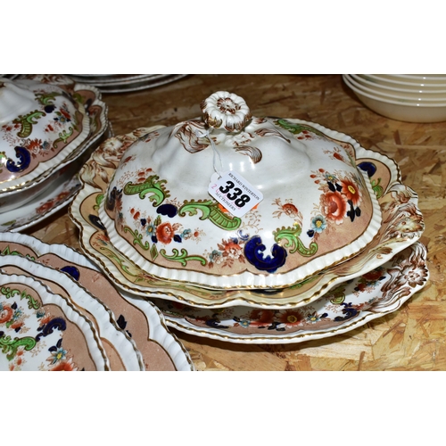 338 - A ROYAL MADDOCK & SONS LTD 'BOMBAY' PATTERN DINNERWARES, comprising two large meat plates, an oval p... 