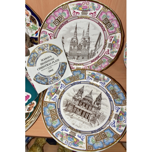 361 - A GROUP OF CERAMICS,  comprising twelve Mason's Ironstone Christmas plates 1975-1986 inclusive (craz... 