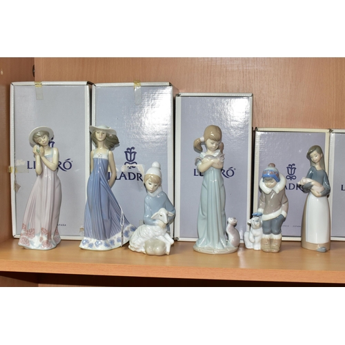 374 - SIX LLADRO FIGURINES,  five of which are boxed,  comprising Cindy 5646, sculptor Juan Huerta,  issue... 