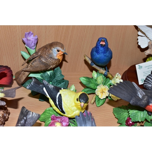 375 - A COLLECTION OF MAINLY PORCELAIN BIRD ORNAMENTS,  to include Lenox Hummingbird, and European Robin  ... 