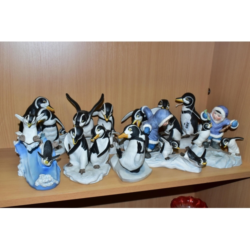 385 - A COLLECTION OF FRANKLIN MINT PENGUIN FIGURES, by H Emblem, comprising Whoops!, Which Way?, Wuv, Who... 