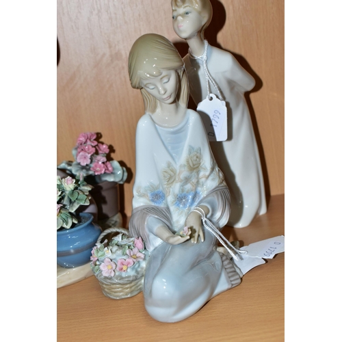 391 - FOUR LLADRO FIGURES, comprising 'Flower Song', a Lladro Museum Collectors Society 1988 figure, heigh... 