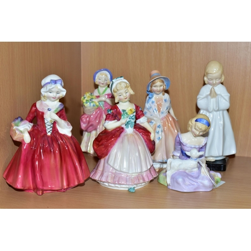 396 - SIX SMALL ROYAL DOULTON LADY FIGURINES, comprising 'Lily' HN1798, 'Valerie' HN2107, 'Cissie' HN1809,... 